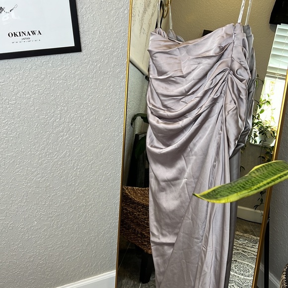 HOUSE OF CB 'Jia' Grey Satin Gathered Maxi Skirt NWOT - Picture 9 of 9